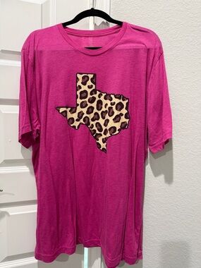 Hot Pink Tee with Leopard Texas Patch